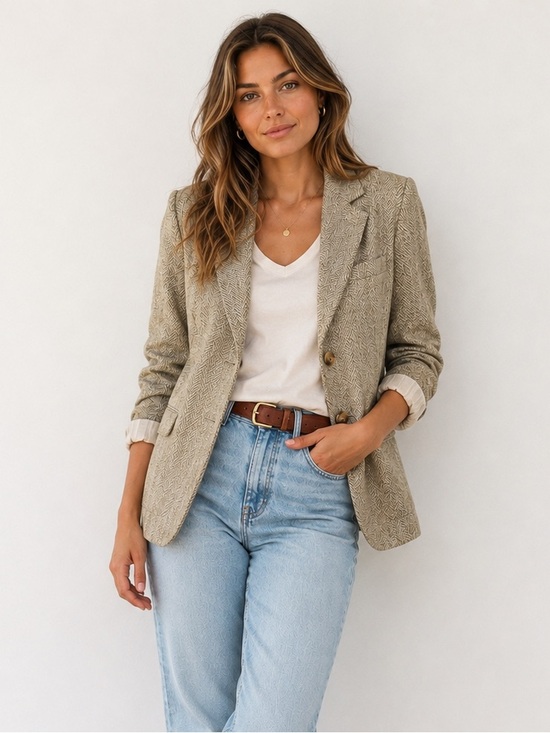 Lauren Ralph Lauren Jackets & Blazers - Lauren Ralph Lauren Herringbone Linen Rayon Blazer Tailored Jacket Tan Size 8